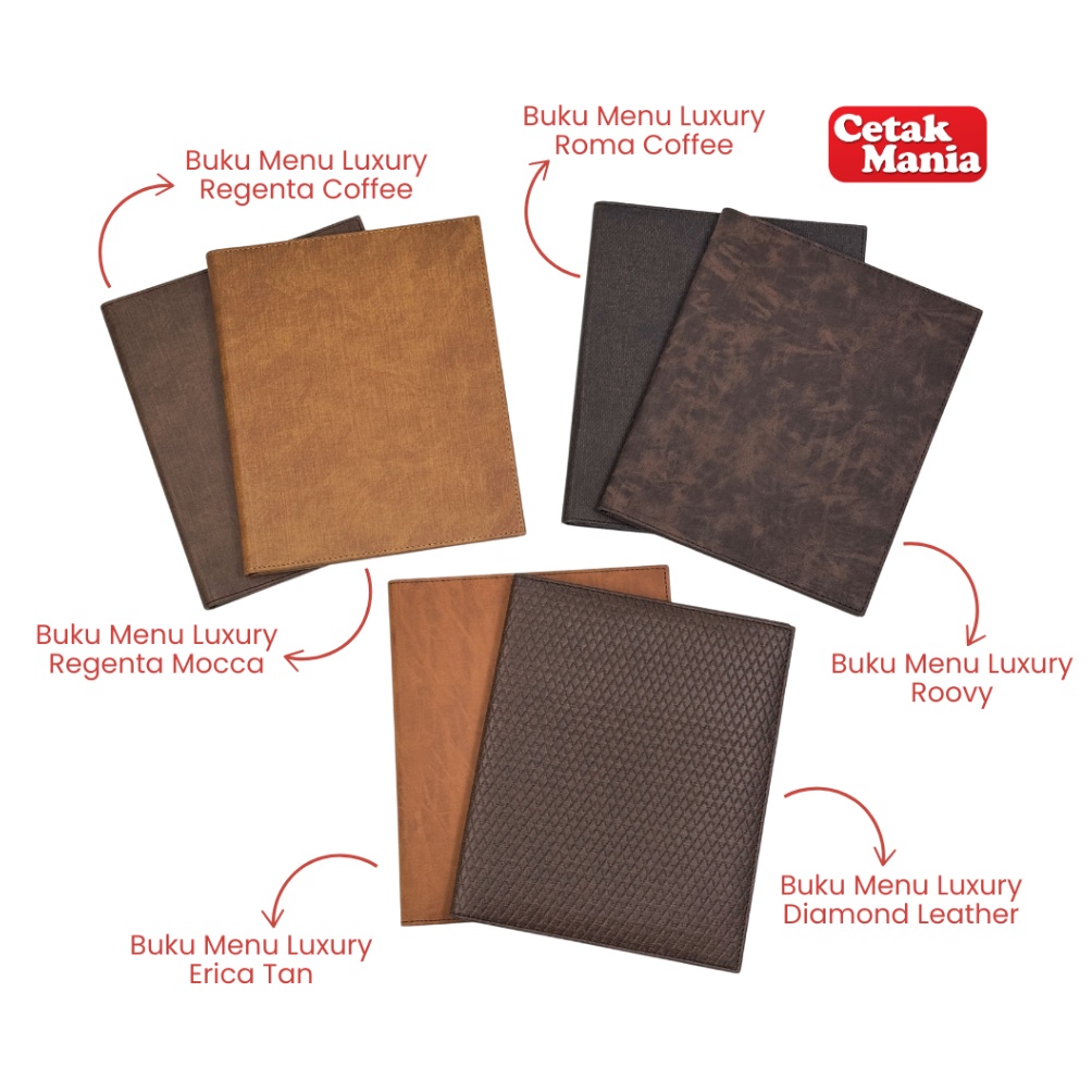 KODE D53V Cetak Mania  Buku Menu Kulit Luxury Jepit Baut Isi Plastik Mika A4  Cafe Coffee Shop Resto