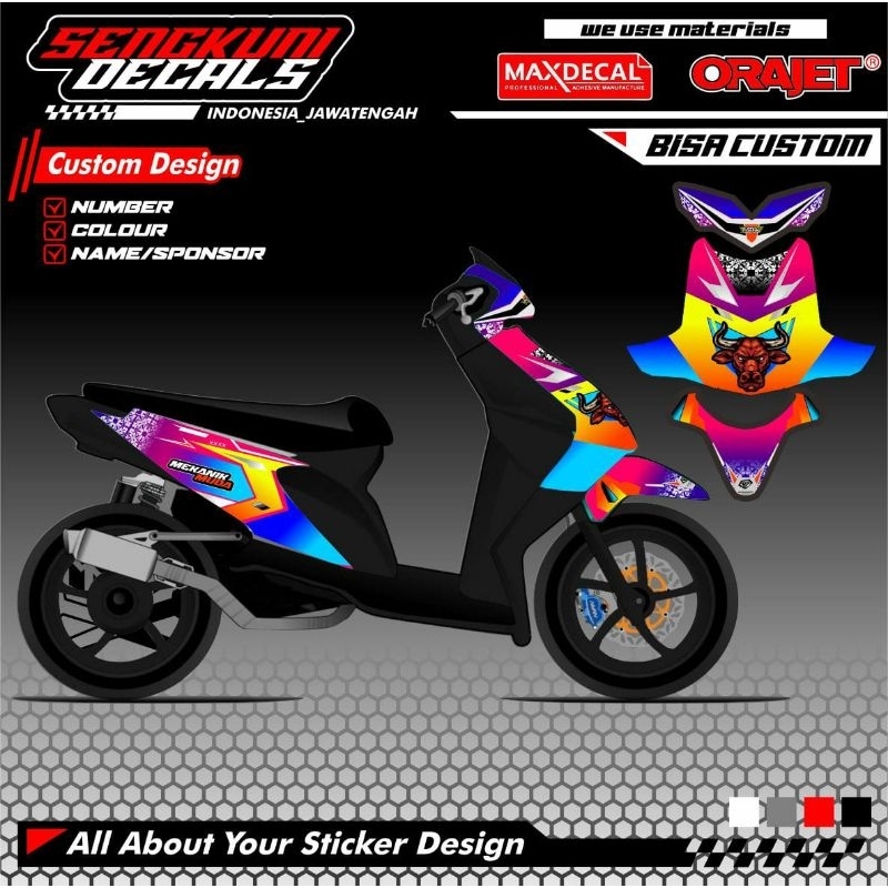 Decal Striping Stiker Full Body Beat Karbu Old  Road Race Racing Custom Riquest Nama Nomor Sponsor W