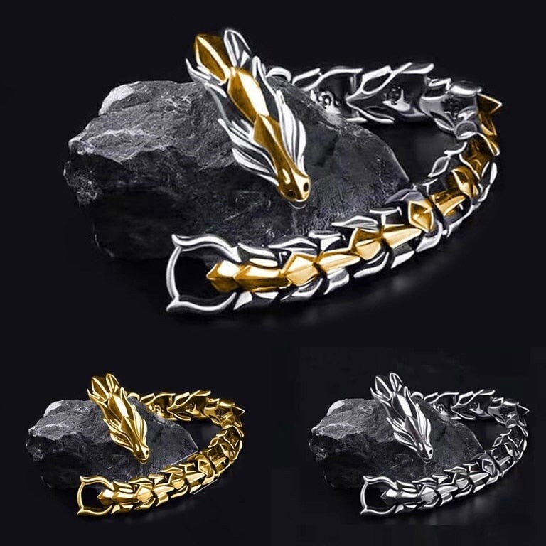 KODE C99B Gelang Naga V2  Gelang Rantai Pria Model Naga Silver Gold  Gelang Rantai Kepala Naga  Gela