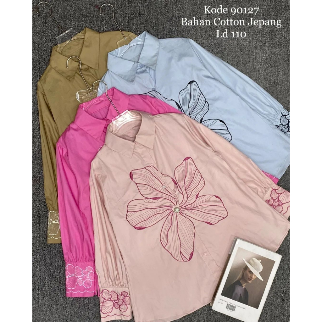 [Lavaylin] LV006 Baju Kemeja Atasan Wanita Kantor Kerja Bordir Bunga Premium Fashion Modern Terbaru