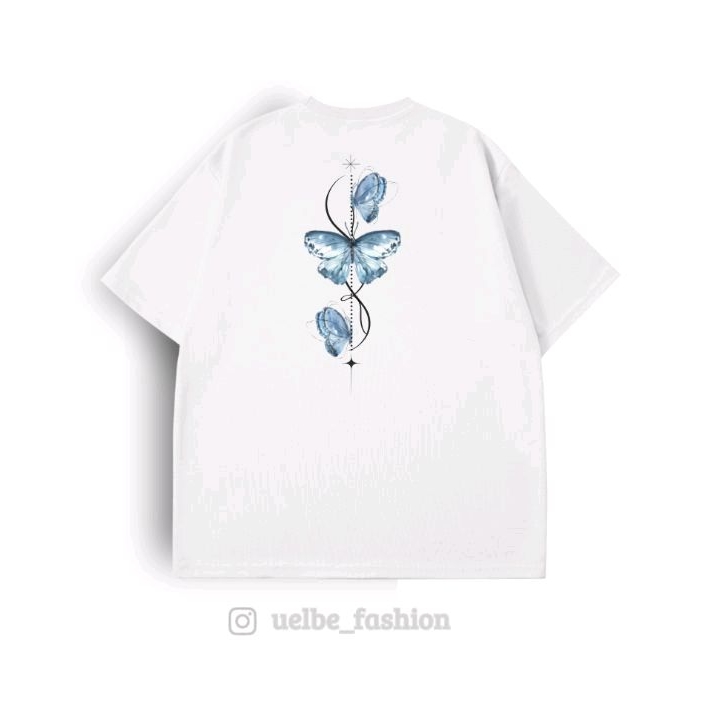 Uelbe t-shirt oversized butterfly Korean style kaos pria/wanita cotton cumbed 30s