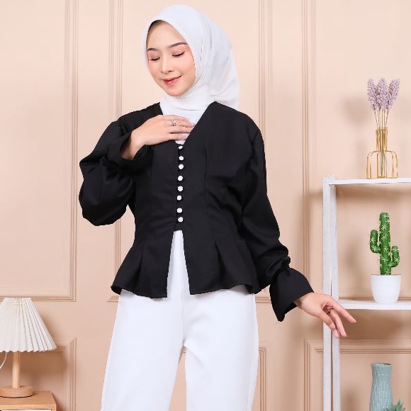 Larissa Top Blouse Wanita Korea Kemeja Blouse Korea Hijab Friendly Kemeja Atasan Wanita