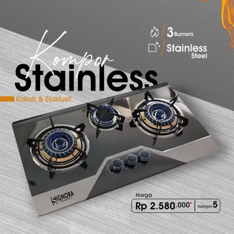 Kompor Stainless Hitam Signora Gratis Paking Kayu Dan Berhadiah Langsung /  Kompor Gas Tanam Bisa Po