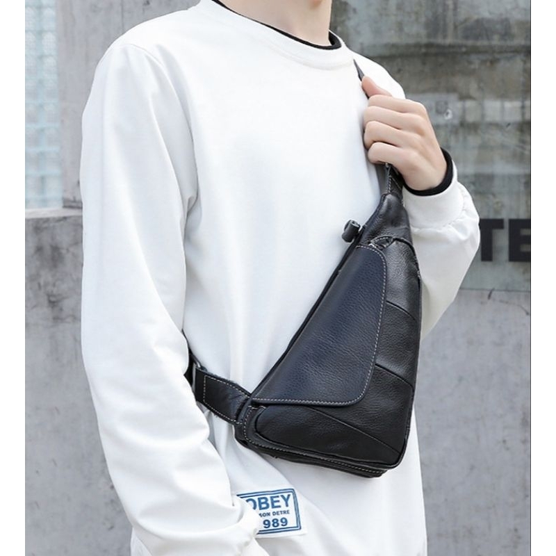 Slingbag Kulit Sapi Asli Import Pria dan Wanita Tas Selempang Dada Multifungsi Import Tas Selempang 