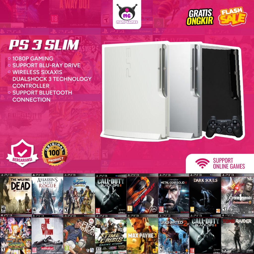 PS3 Slim Sony Bundle Stick 1TB / 500GB / 320GB / 250GB / 160GB - Playstation 3 Slim Second Free Game