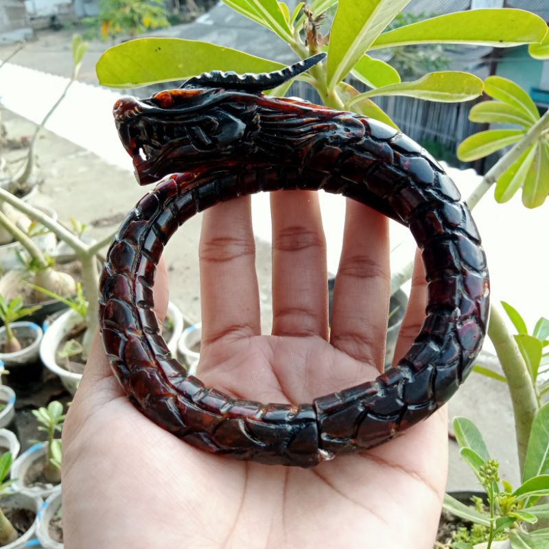 gelang akar bahar merah ukir naga S119