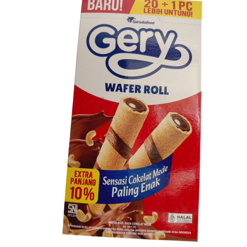 

Garuda food gery wafer roll sensasi cokelat mede paling enak isi 20 + 1 pcs perbox