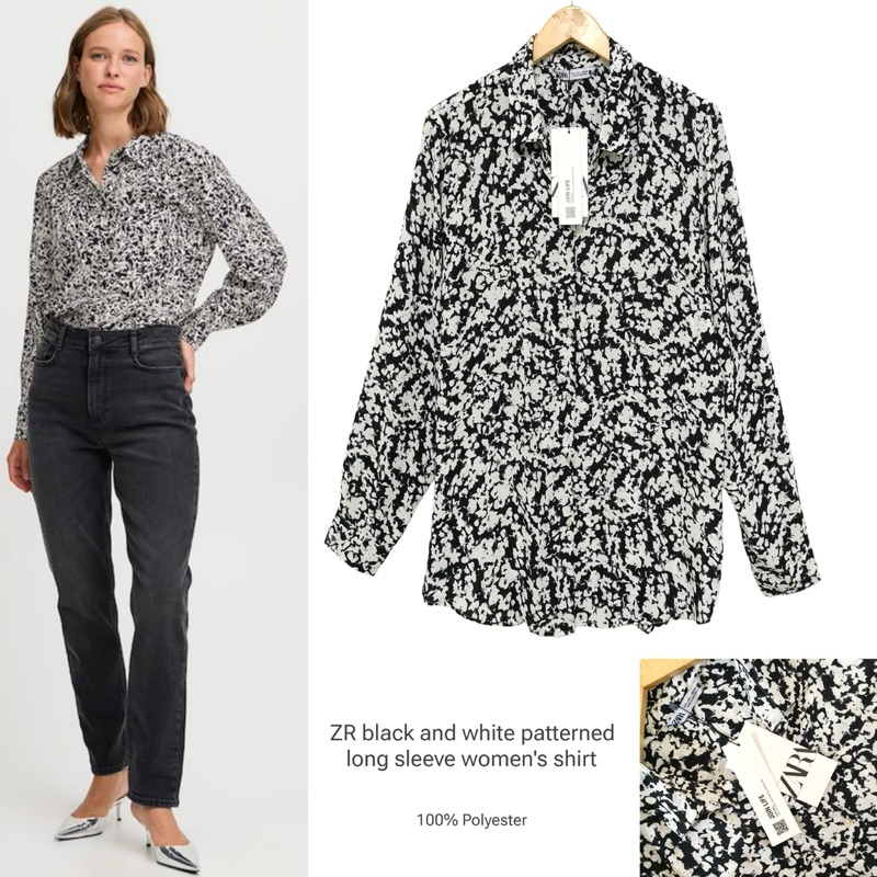 ZR black and white patterned long sleeve women’s shirt ORIGIN4L SISA EXPORT / Kemeja branded fulltag