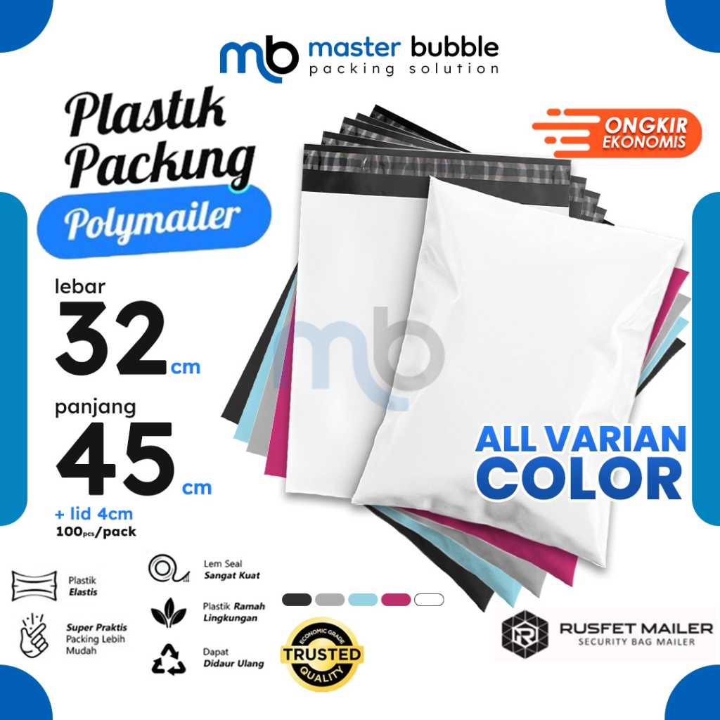 

Polymailer Amplop 32cm X 45cm Polos Solid Color Plastik Packing Online shop Harga Per-Pack