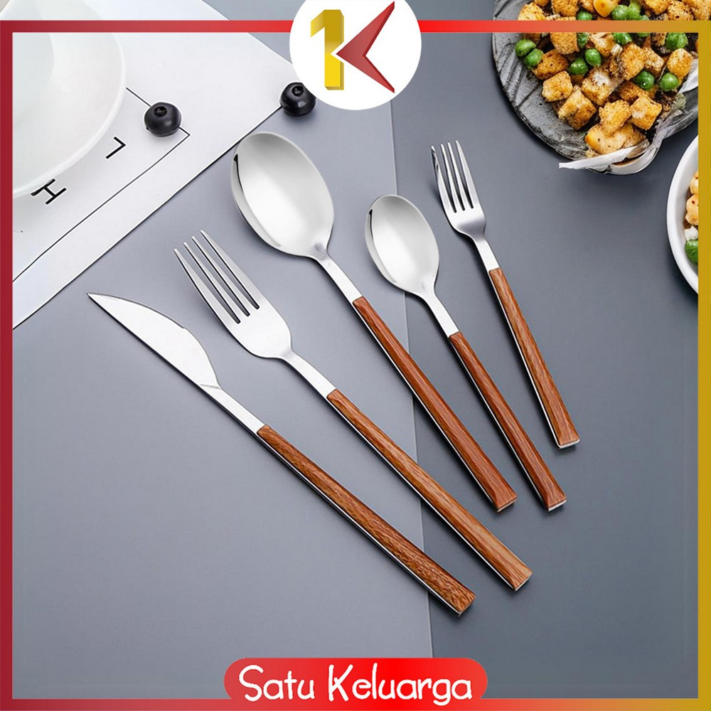 SK-C1166 Sendok Garpu Stainless Steel Korea Handle Kayu / Alat Makan Sendok Garpu Gagang Kayu Wood G