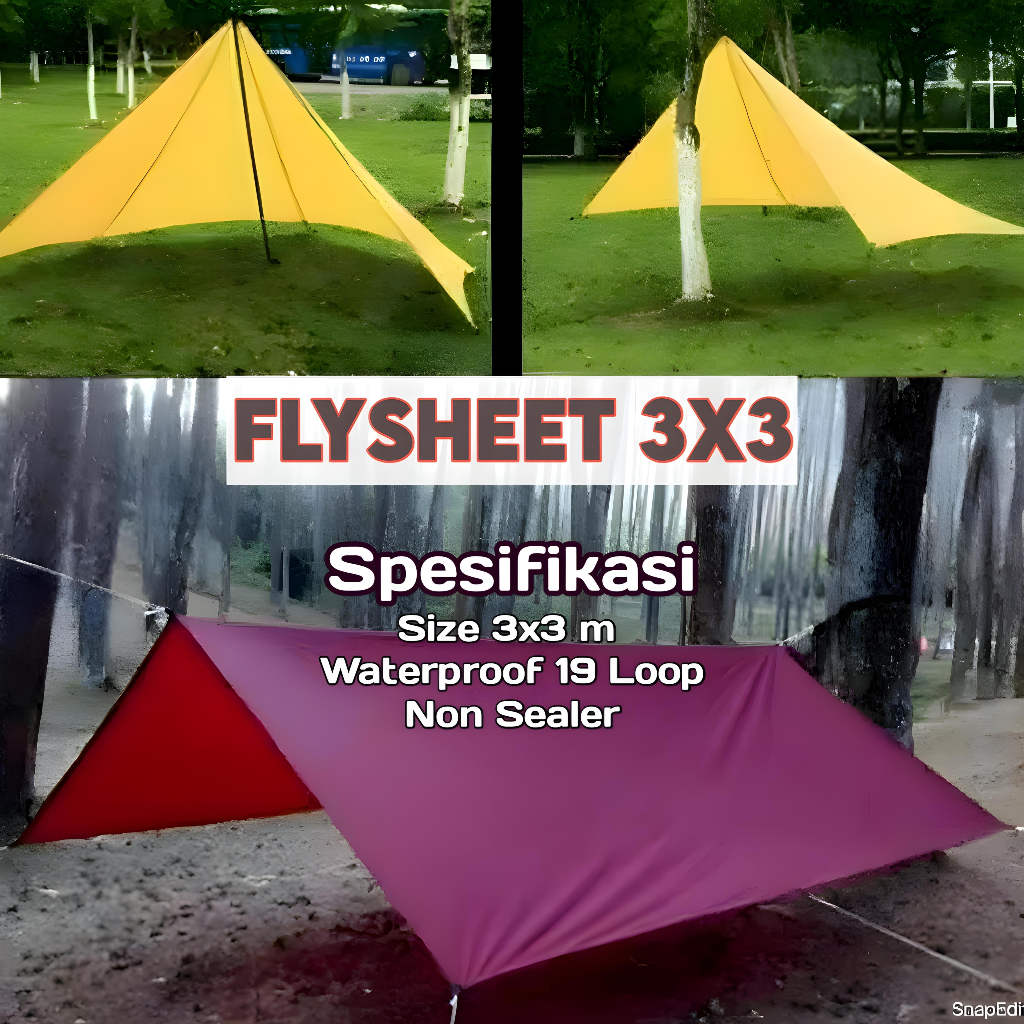 FLYSHEET  3x3 METER 19 LOOP PENUTUP TENDA WATERPROOF BIVAK