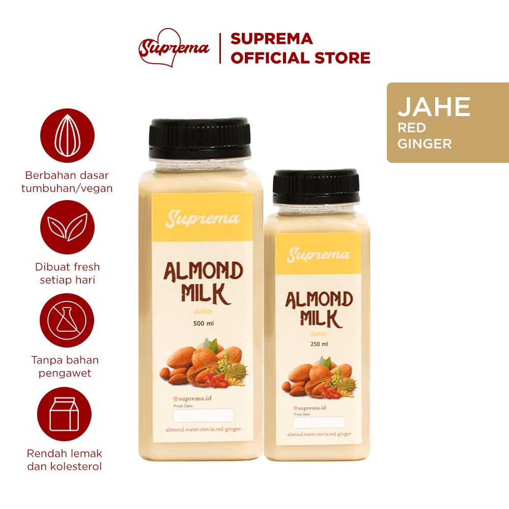 

Suprema Almond Milk - Jahe 500 ml | Susu Almond Diet Pelangsing Rasa Jahe Rempah Roasted Almond Palembang ASI Booster Pelancar Asi Vegan