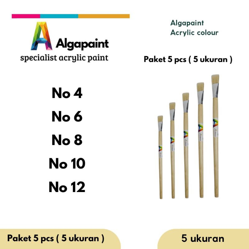 

Algapaint kuas lukis 1set 5pcs/kuas pensil/perlengkapan lukis/alat lukis/paint brush/alat menggambar/no/4/6/8/10/12