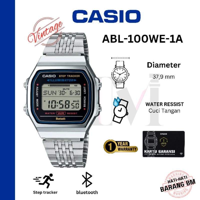 CASIO ABL-100WE-1A Jam Tangan Original Digital Rantai Sport Classic Bluetooth link Antiair ABL-100WE