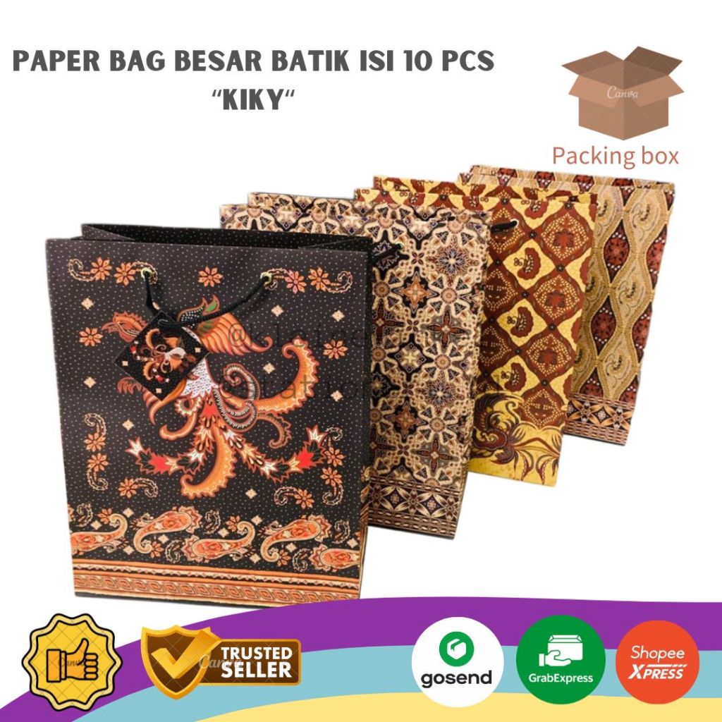 

Paper Bag Doff Batik KIKY Besar 33 x 26 cm isi 10 Goodie Bag Tas Tali