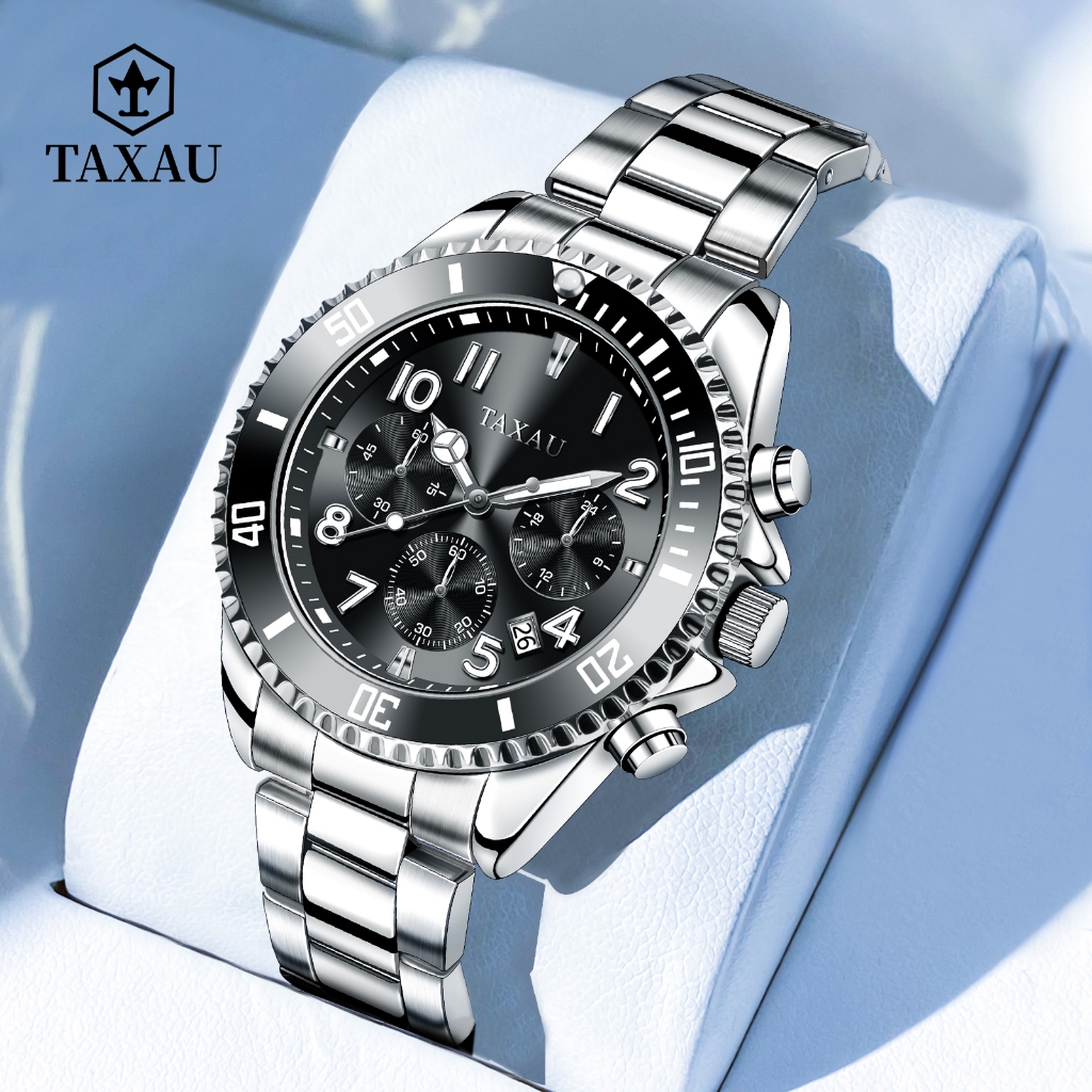 TAXAU Jam Tangan Pria Original 100% Rantai Terbaru Anti Air Mewah Analog Stainless Steel Men Watch