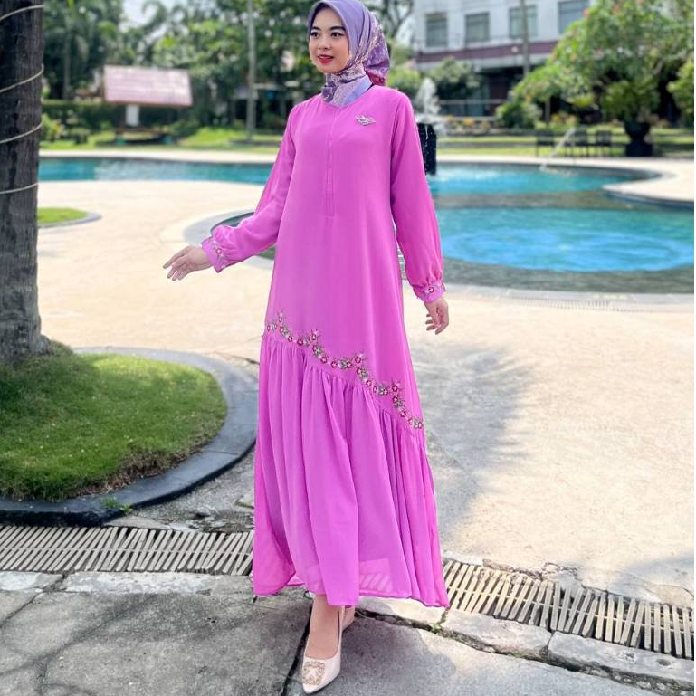 PRILLY BUSANA - Andini Gamis Malaysia Rempel Bordir - Dress Busui - Kurung Melayu - Ceruty