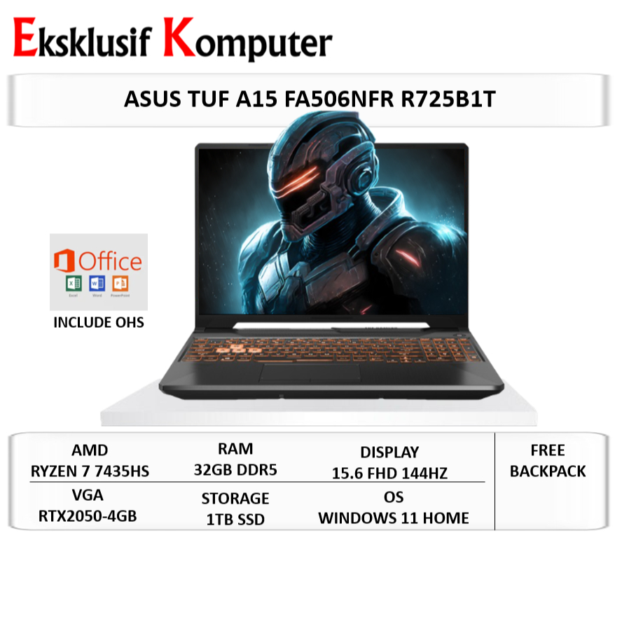 Asus TUF Gaming A15 FA506NFR Ryzen 7 7435HS 32GB DDR5 512GB SSD RTX2050-4GB 15" FHD 144HZ Windows 11