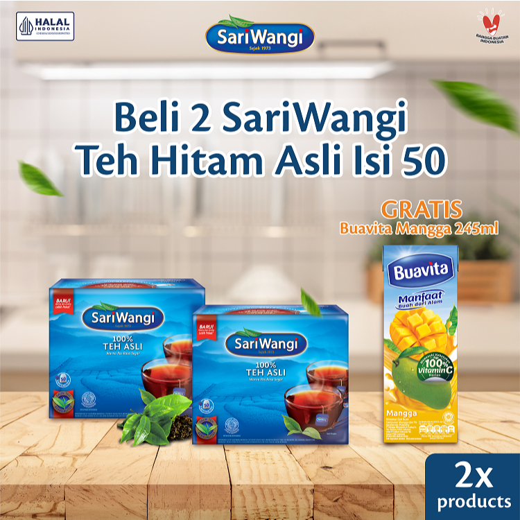 

Beli Sariwangi Teh Hitam Asli isi 50x2 GRATIS Buavita Mango 245mL