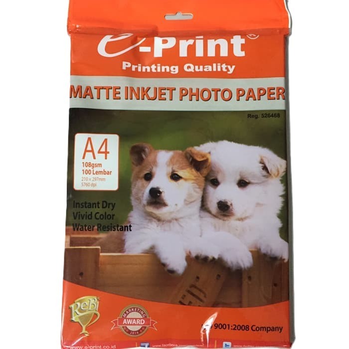 Matte Inkjet Photo Paper e-Print A4 108gsm 100lbr 5760dpi ePrint Kertas Foto HVS Mate