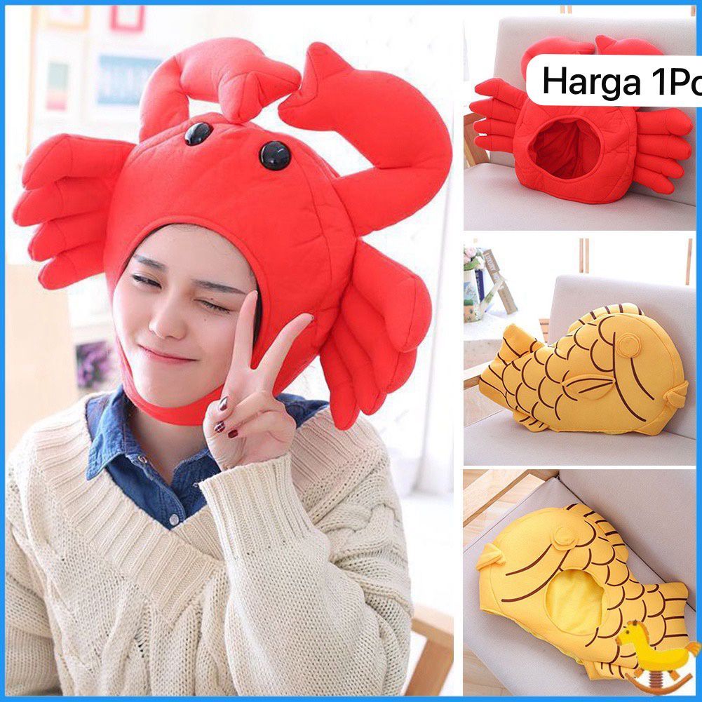 Boneka Taiyaki Boneka Crab Topi Crab Topi Ikan Earflap Beanie Crab Topi Kepiting New