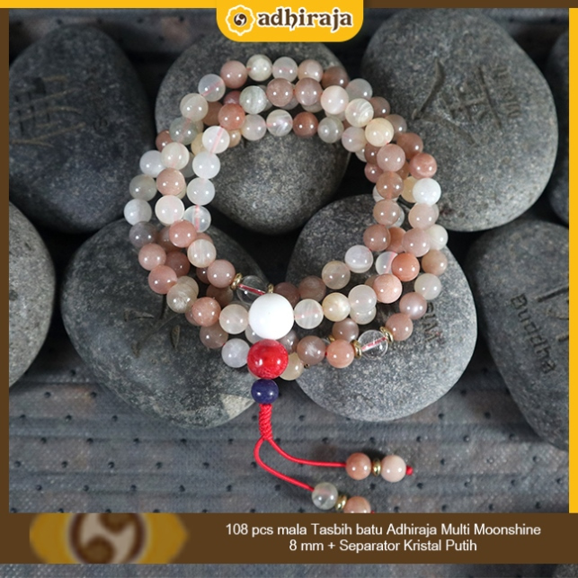 Tasbih/ Mala Buddha 108 batu Adhiraja multi moonshine + separator kristal putih