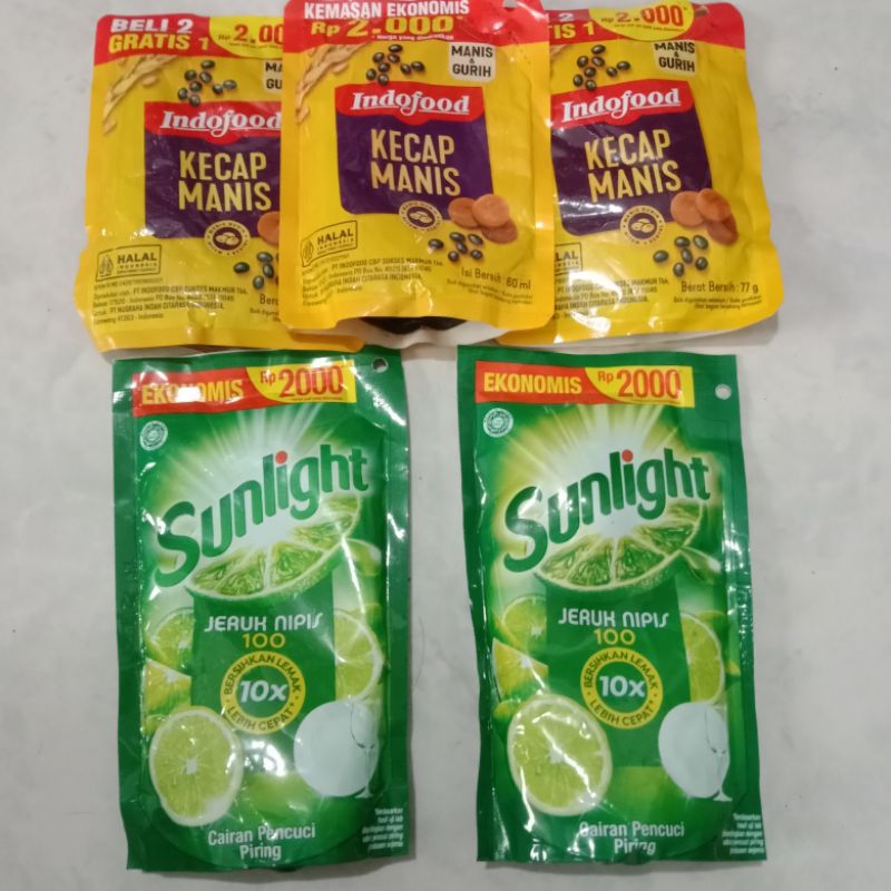 

paket murah 3 kecap Indofood 60 ml 2 sunlight 90 ml