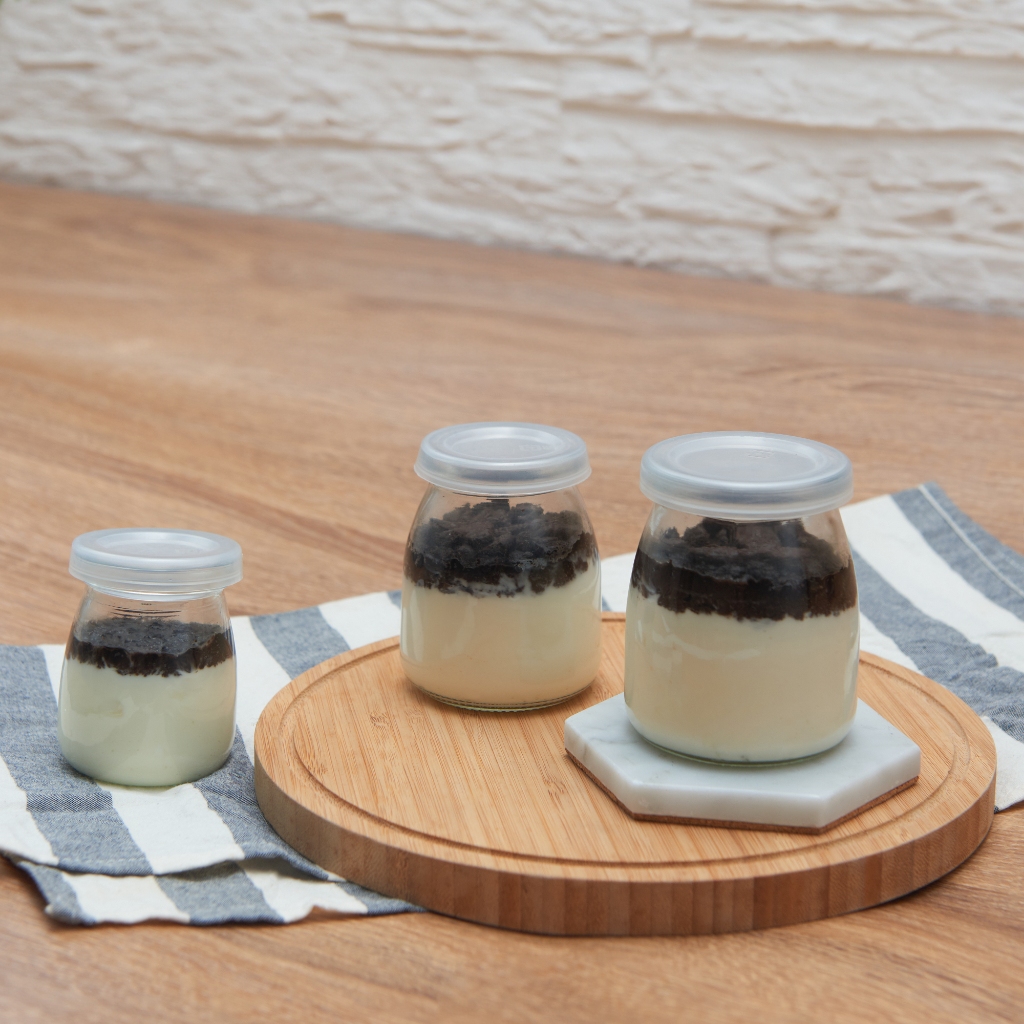 100ml Botol Kaca Puding + Tutup Plastik Lid