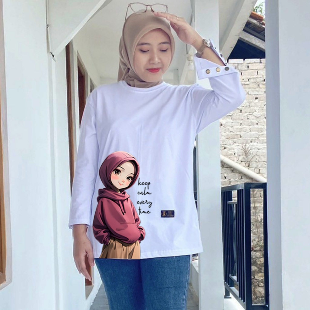 baju kaos lengan panjang wanita terbaru type lengan pamjamg kancing inara kaos oversize wanita jumbo