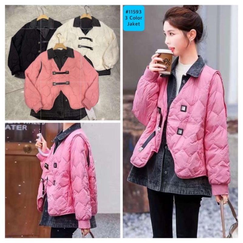 One Set Kemeja Denim Mix Vest Puffy High Quality #271