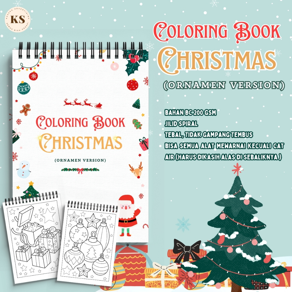 

CHRISTMAS Coloring Book Ornamen Version Cozy Healing Buku Mewarnai Anak Remaja Dewasa