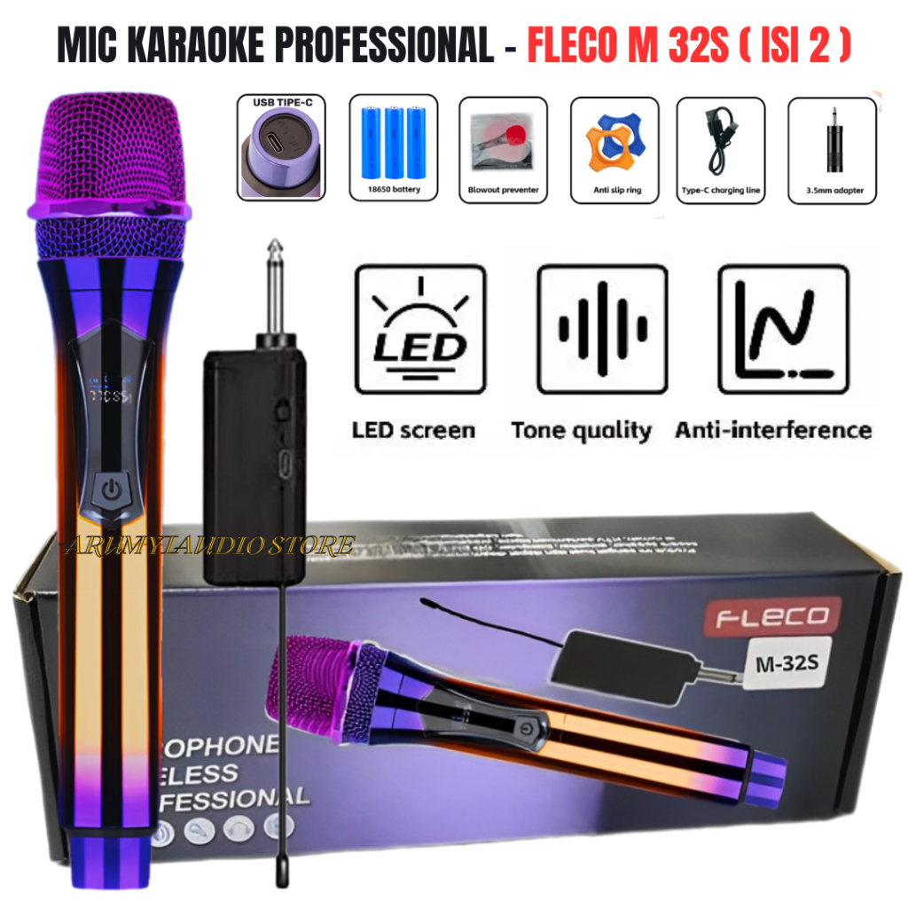 Fleco M 32 S Single Mic Wireless Profesional Microphone Mic Tanpa Kabel Fleco M-32s | Mic Microphone