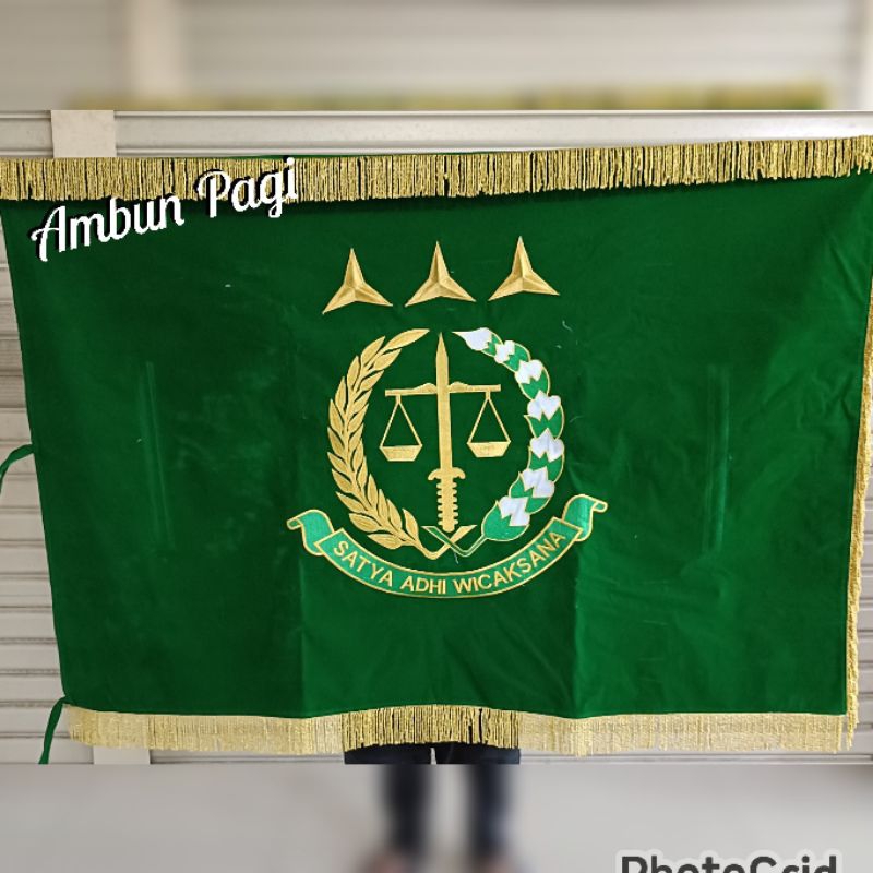 

best seller custom bendera logo Kejaksaan Agung Bintang 2 full bordir benang rumbai emas