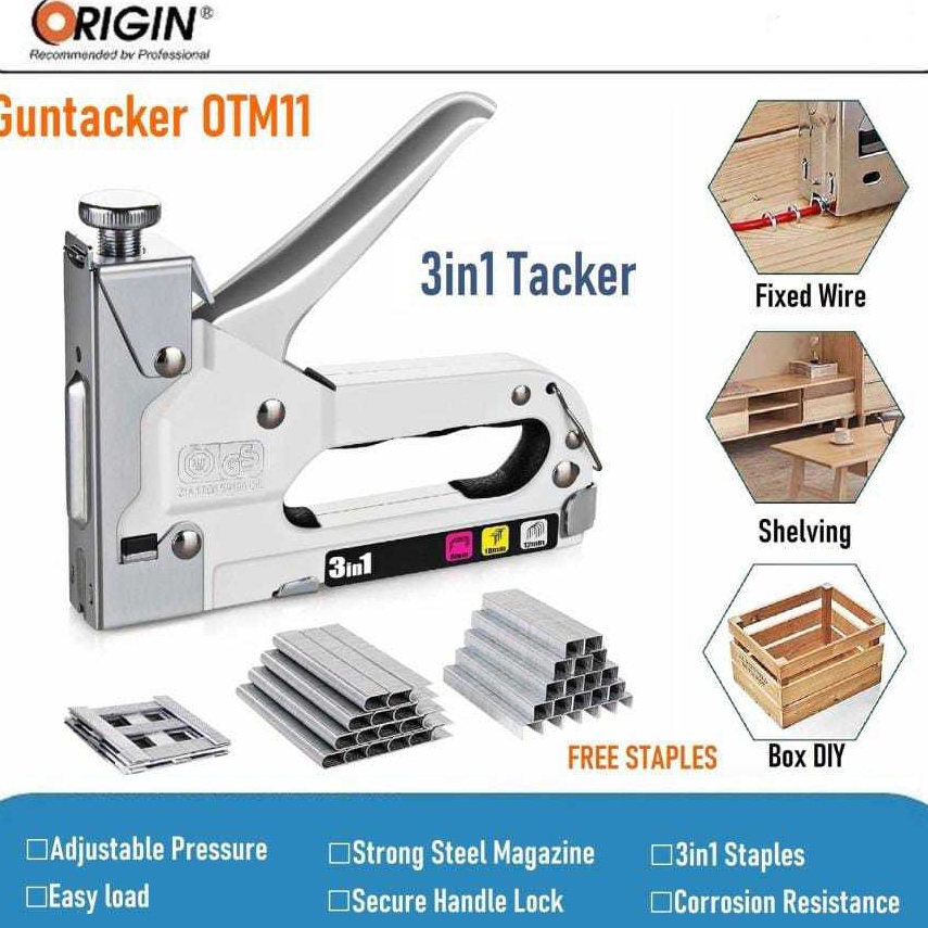 

Serba Terbaru Guntacker 3in1 OTM 11 Stapler Tembak Kayu 1 SET Gun Tacker 3 in 1