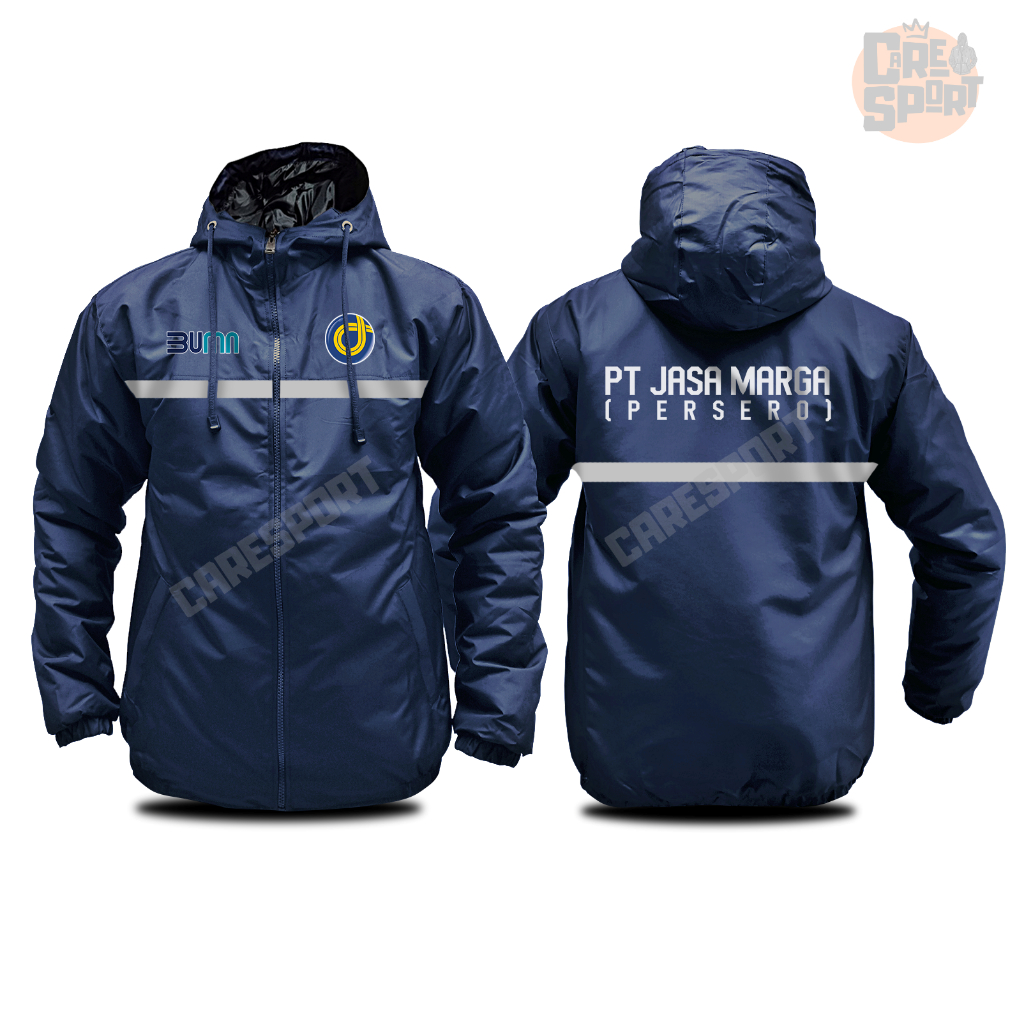 Jaket PT jasa marga custom bahan parasut semi wf scotlight menyala malam hari casual windbreakers