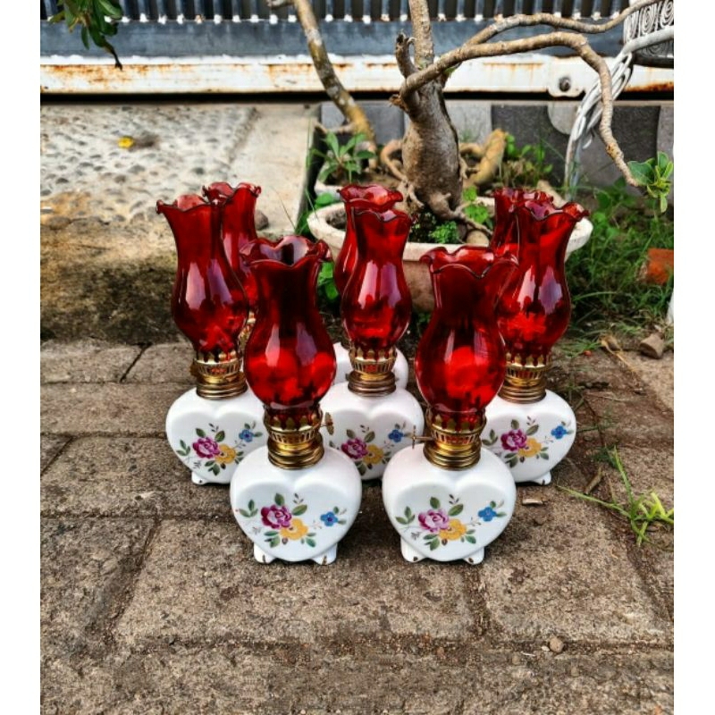 lampu semprong / lampu templok keramik semprong kaca merah cantik