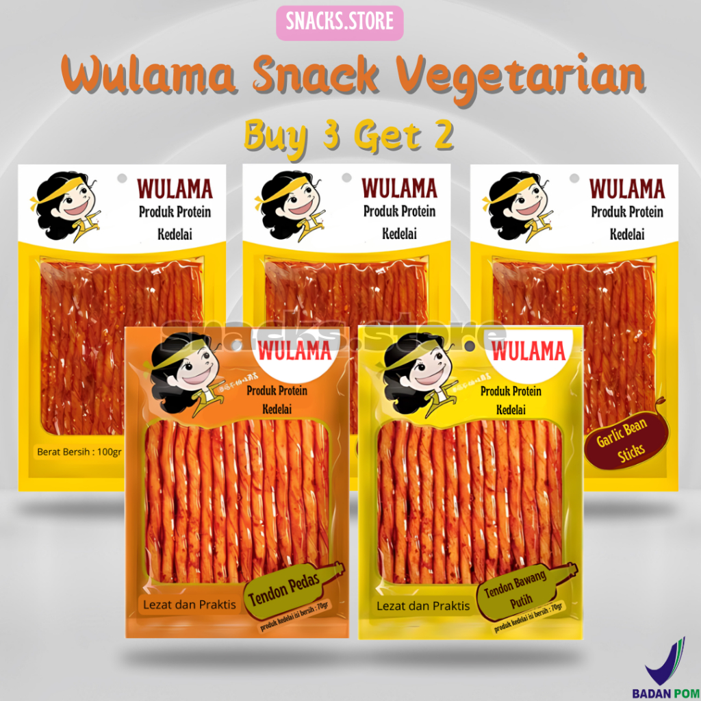 

[5PCS] Wulama - Snack Cemilan Vegetarian Kulit Tahu Spicy Garlic Dendeng 60gr - 100gr