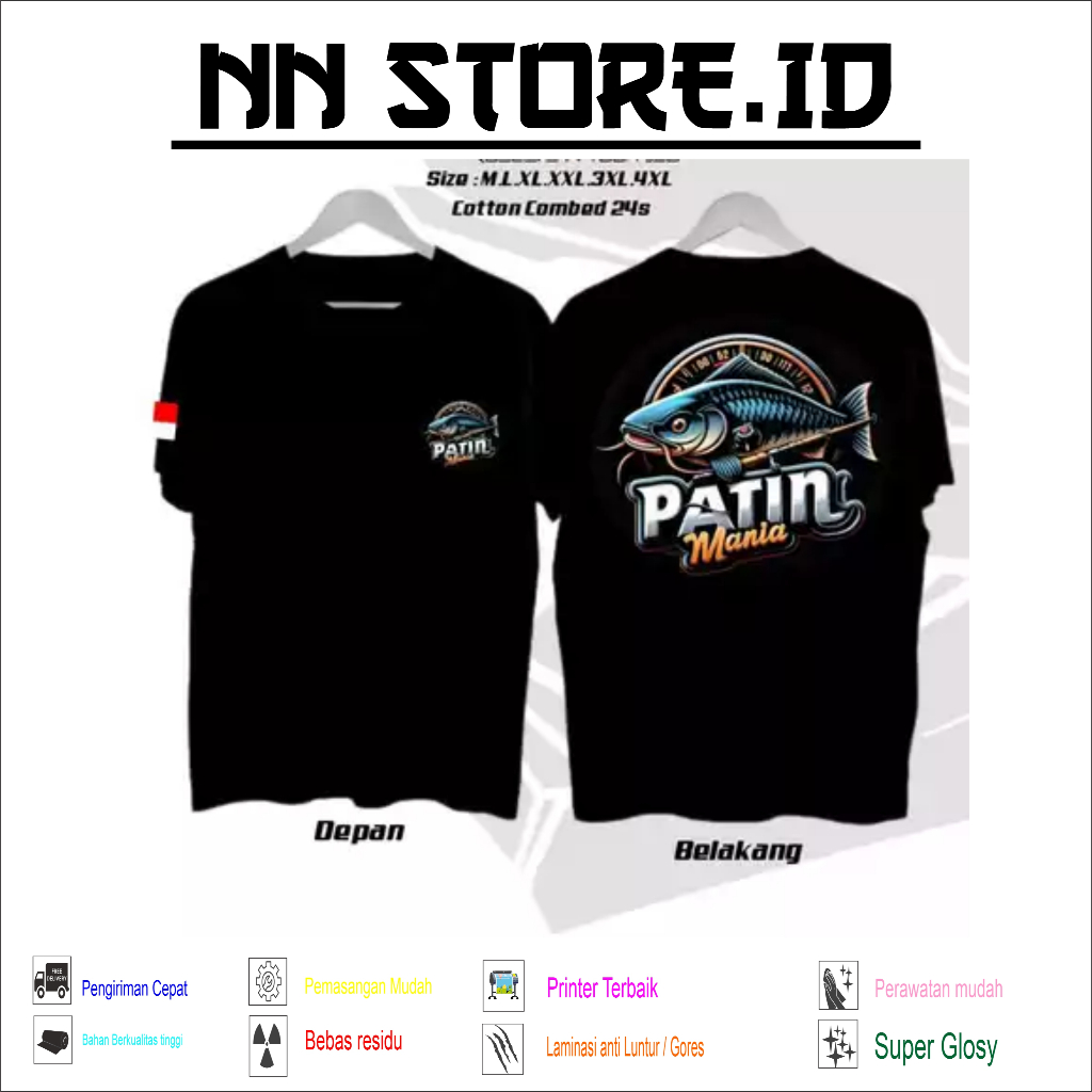 KAOST DISTRO PATIN | GRATIS TAMBAH NAMA | KAOS MANCING KATUN COMBED 24s | BAJU MANCING MANIA  | BAJU