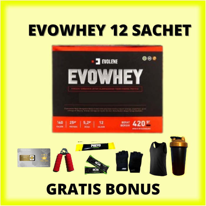 

Evolene Whey Protein Coklat 456gr/12 Sachet Defisit Suplemen Workout BPOM HALAL BEST SUPLEMENKU