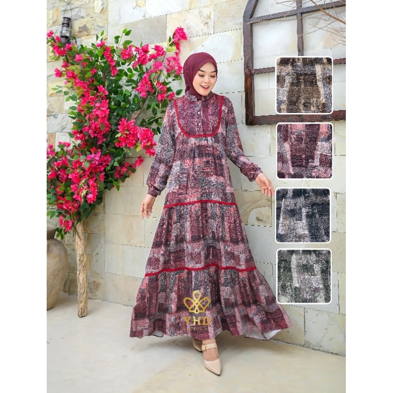 Gamis Katun Premium Renda Mix Tile Bertingkat Terlaris - Model Wanita Muslim Dress Dewasa Remaja