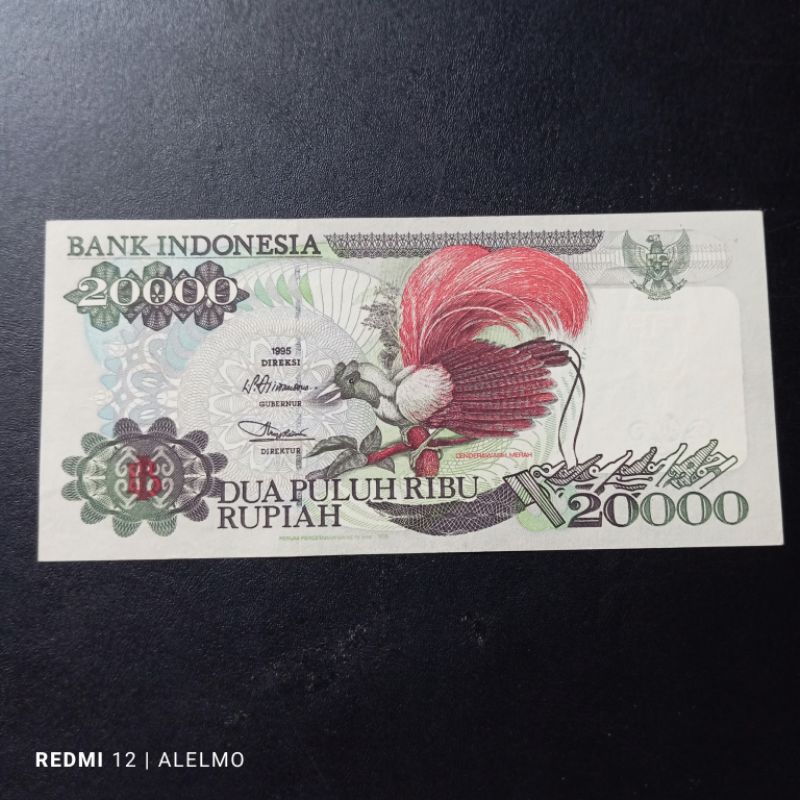 uang kertas kuno 20000 cendrawasih tahun 1995 GRES ory