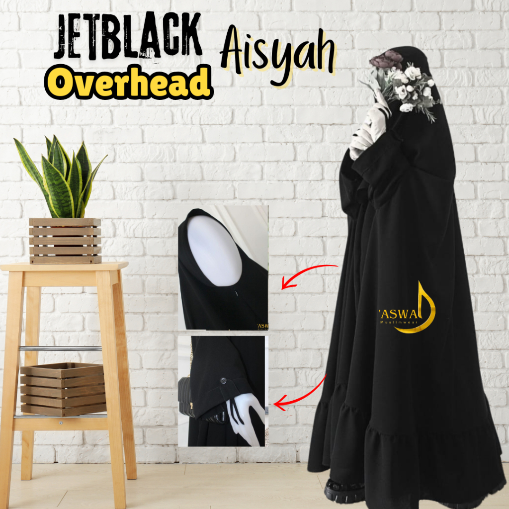 Aswad Overhead Khimar Jetblack premium- Khimar semata kaki - hijab gamis overhead