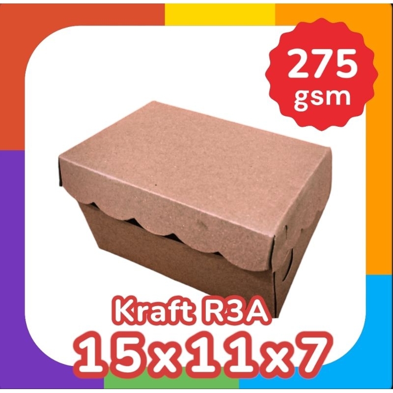 

GROSIR [100pc] BOX R3A Kotak 15x11x7 Kemasan Snack Putih Cetak Brown Kraft