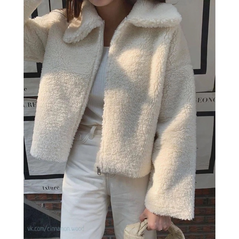 Sweater Jacket Zip Crope Sherpa Bulu Domba