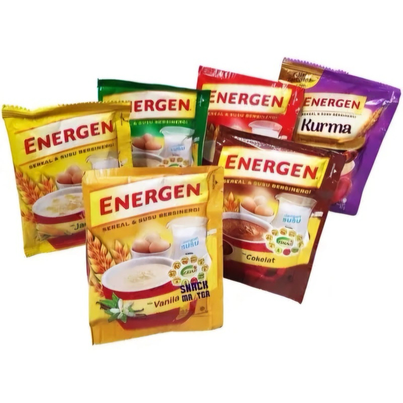 

Energen 29gr - 1 Renceng Isi 10 Sachet, 1 Dus Isi 16 Renceng - Varian Vanila, Coklat, Jahe, Kacang Ijo, Kurma / Harga Grosir