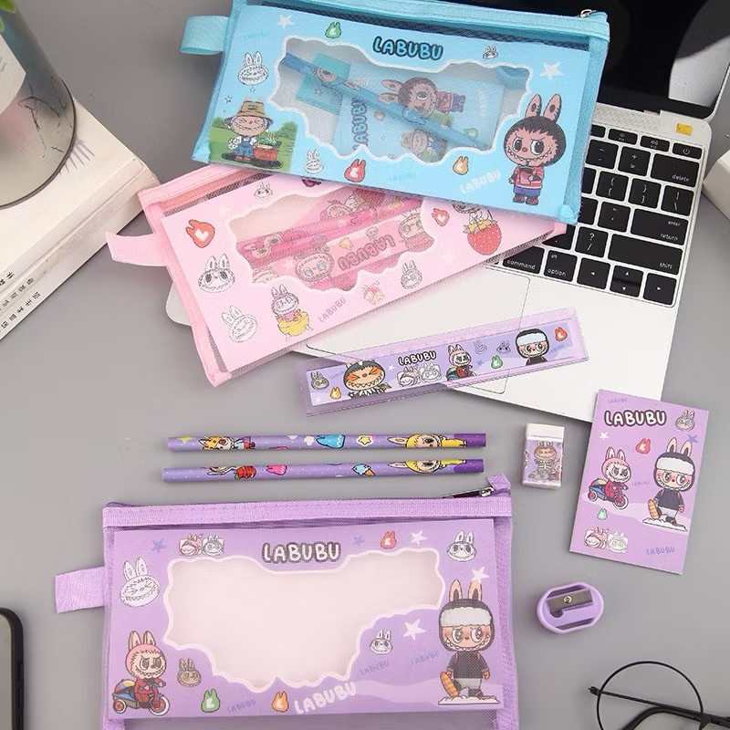 

STUDY SET LUCU LABUBU 6017 ALAT TULIS 6 IN 1 Pouch Net Stationery Hadiah Anak Sanrio Labubu