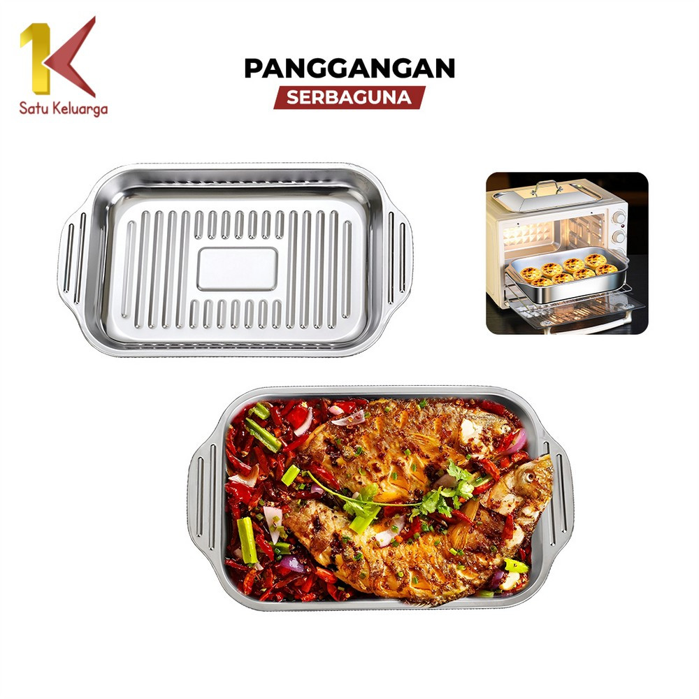 Satu Keluarga Panci Stainless Steel C1213 Wadah Makanan Panggangan Ikan Persegi Tahan Panas Serbagun