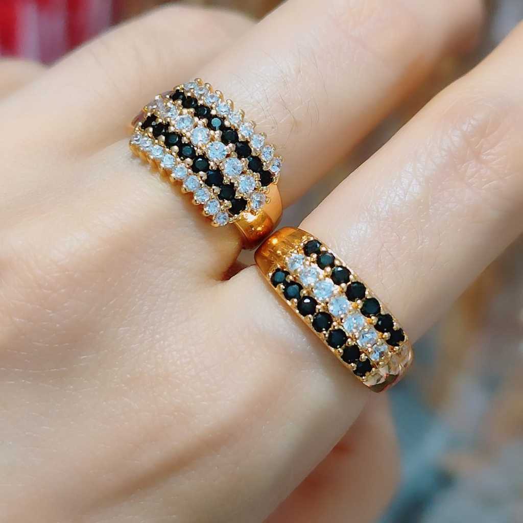 Cincin dewasa permata hitam cincin model terbaru anti karat -BEST JEWELRY