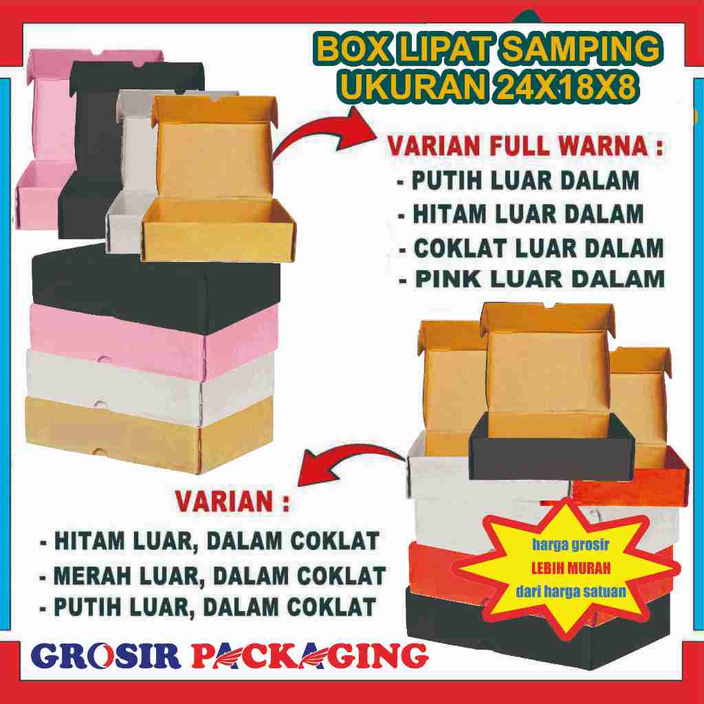 

(PAKET 100 PCS) Box 24x18x8 Cm / Box Lipat Samping / Box Serbaguna / Box Hampers / Kardus Polos