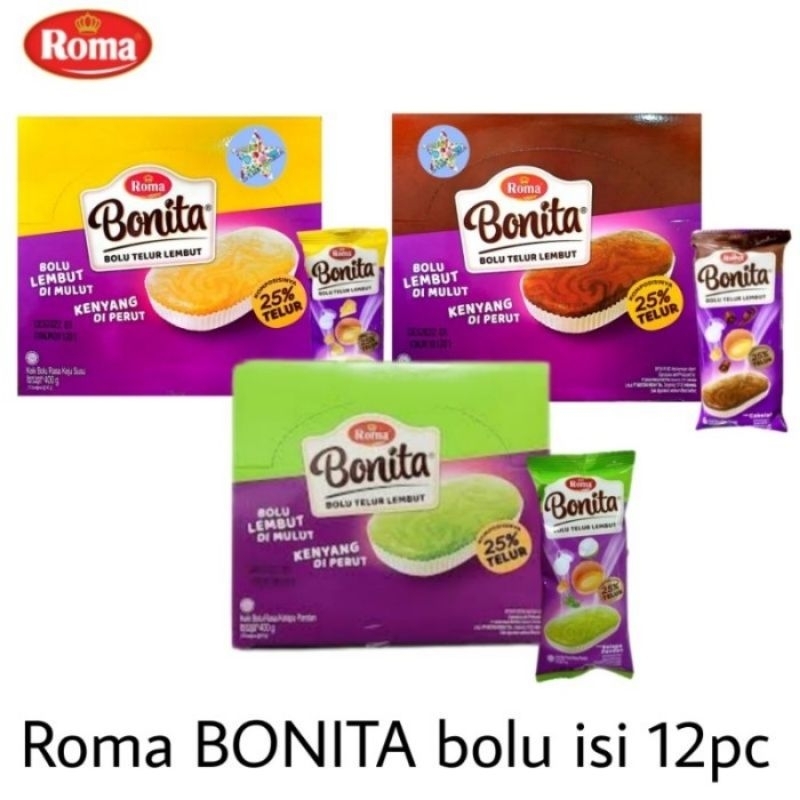 

[1 Box] Roma Bonita Keik Bolu Telur Lembut isi 12 Bungkus